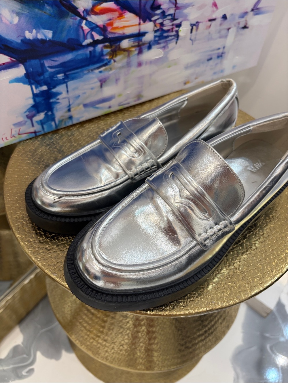 Zara Metallic Silver Penny Loafers